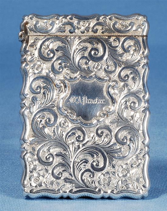 An early Victorian silver Castle top card case of Warwick castle in high relief, by George Unite, height 97mm, width 68mm, weight 65